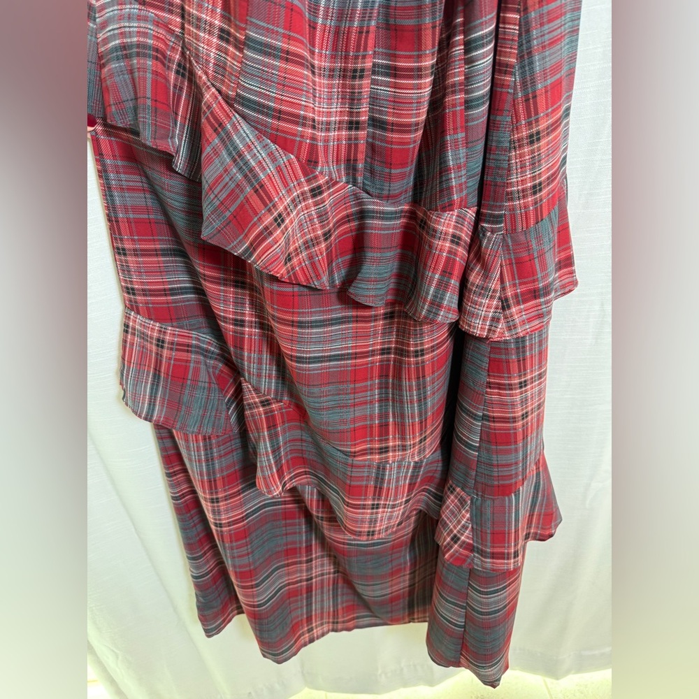 VICI  Reygan Ruffle Plaid Maxi Dress Red Plaid Ruffle Maxi Dress w/ Slit Size M - Picture 15 of 17